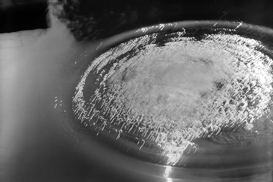 30" x 20" Silver gelatin print. black and white photograph. Water scene, splash, reflection, trees